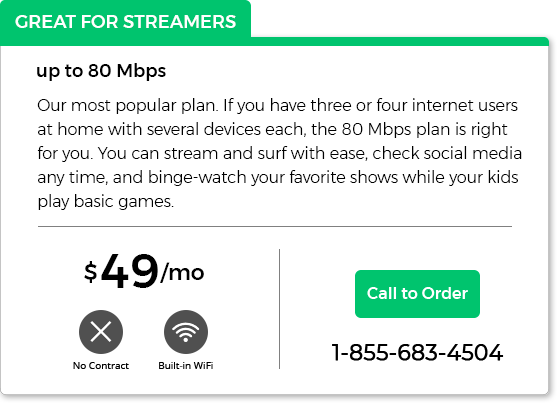 Stream 80 Mbps, $49/mo